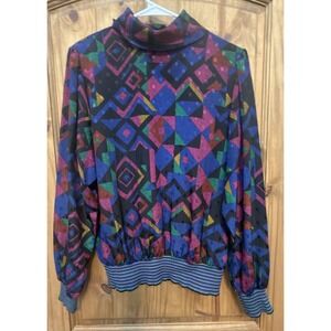 Vintage 80s RUSS Blouse Women Size 8 Geometric Abstract Pullover Made USA